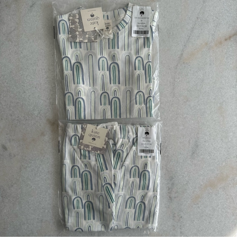 NWT kate Quinn blue rainbow boxy tee and panda pant
